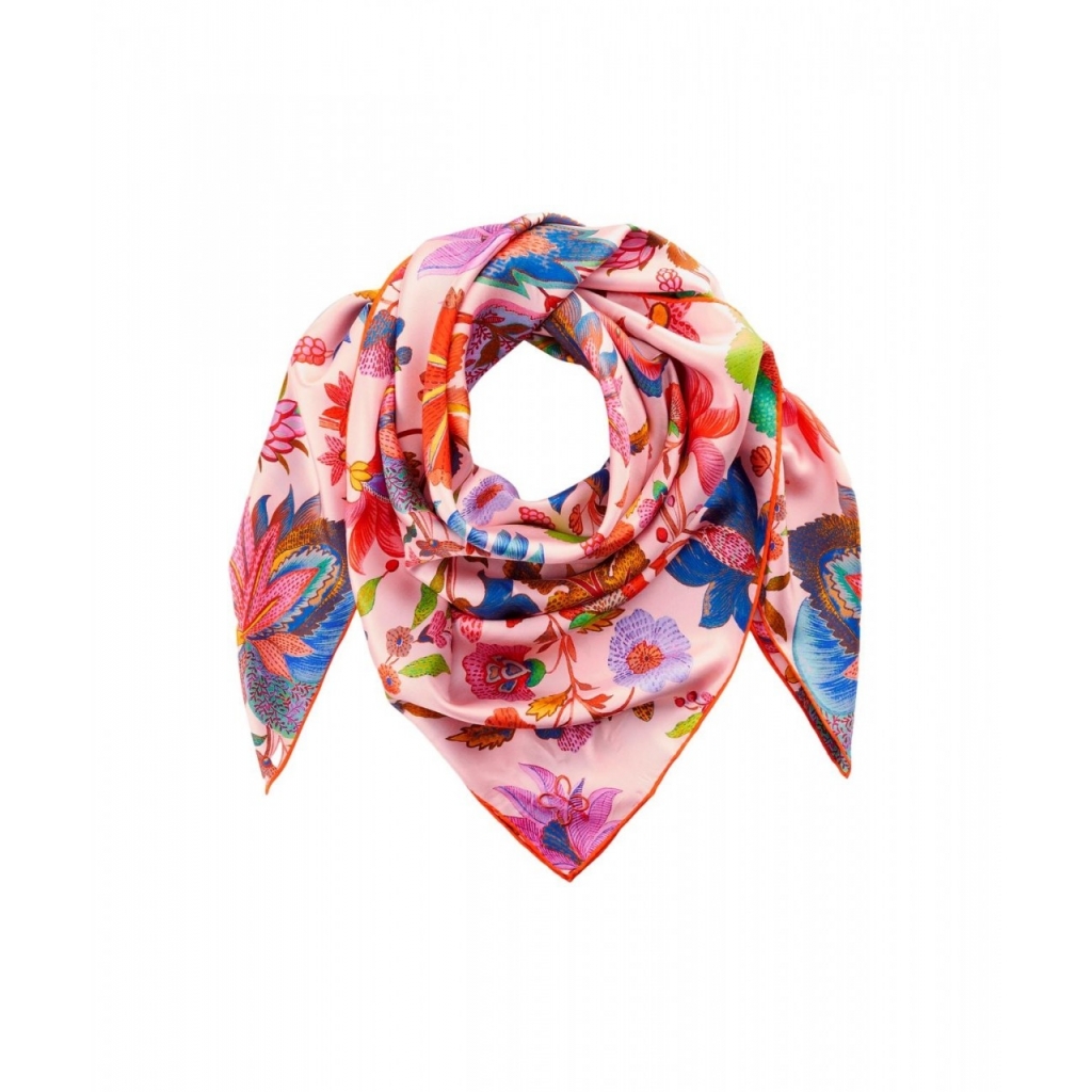 Foulard in seta con stampa floreale rosa