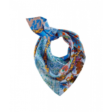 Foulard triangolare in seta con stampa floreale blu