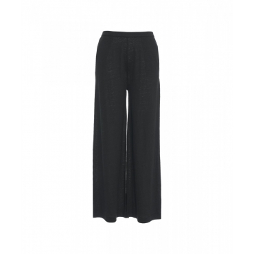 Pantaloni wide leg in lino nero