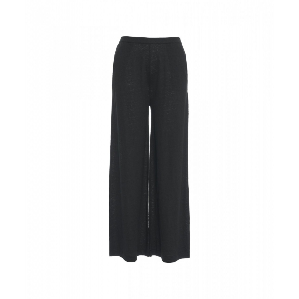 Pantaloni wide leg in lino nero