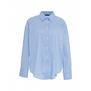 Camicia a righe con strass azzurro