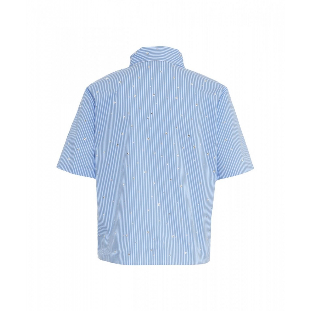 Camicia a righe con strass azzurro