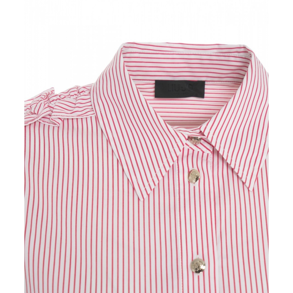 Camicia a righe con rouches rosso