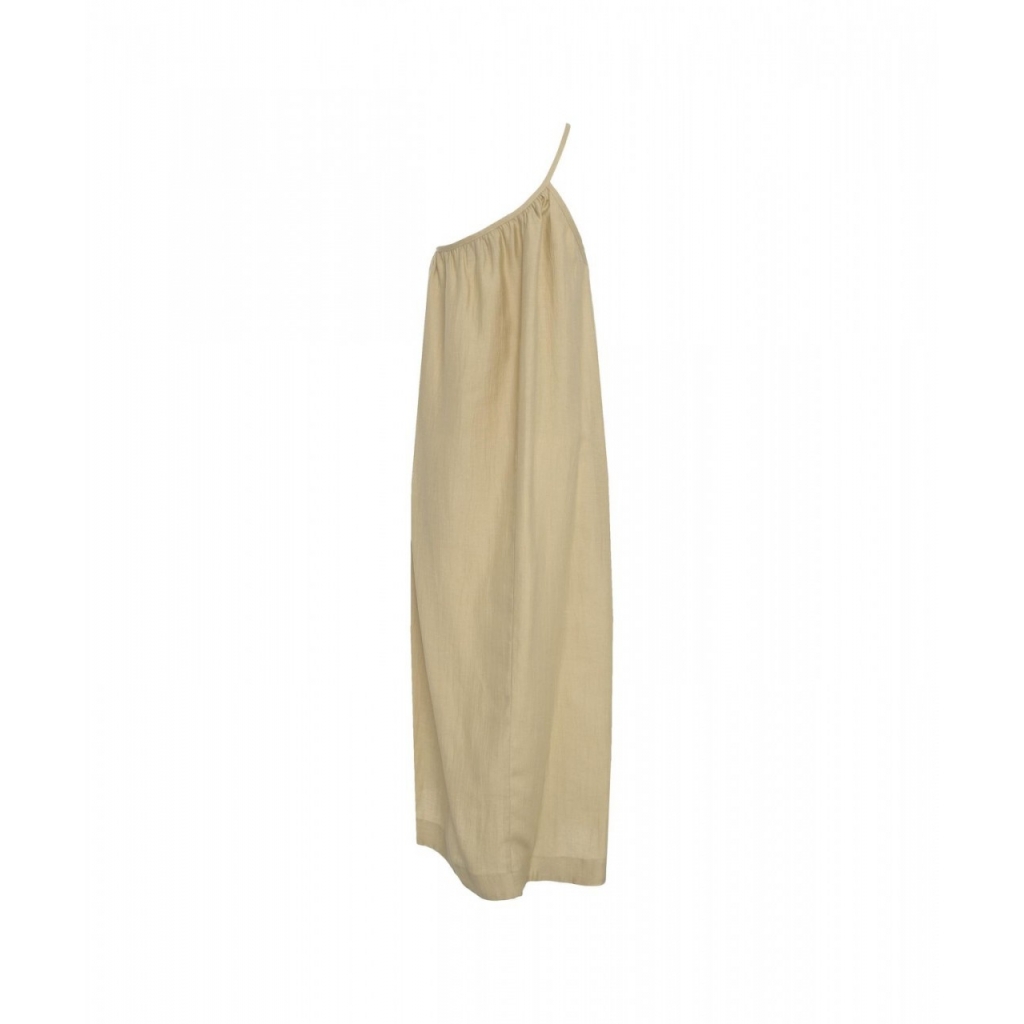 Maxi abito asimmetrico in lino beige