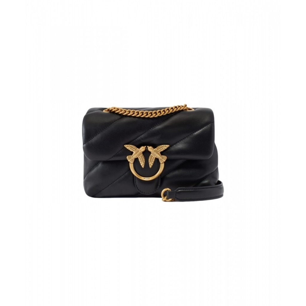 Borsa a tracolla in pelle Mini Love Puff nero