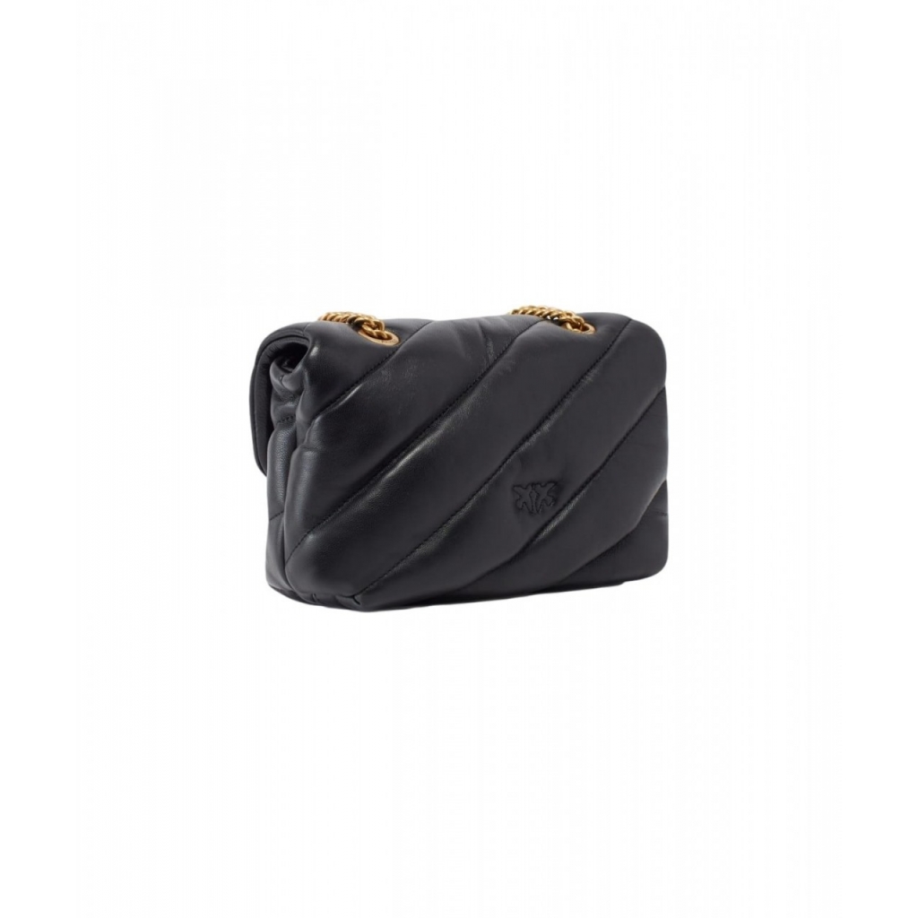 Borsa a tracolla in pelle Mini Love Puff nero