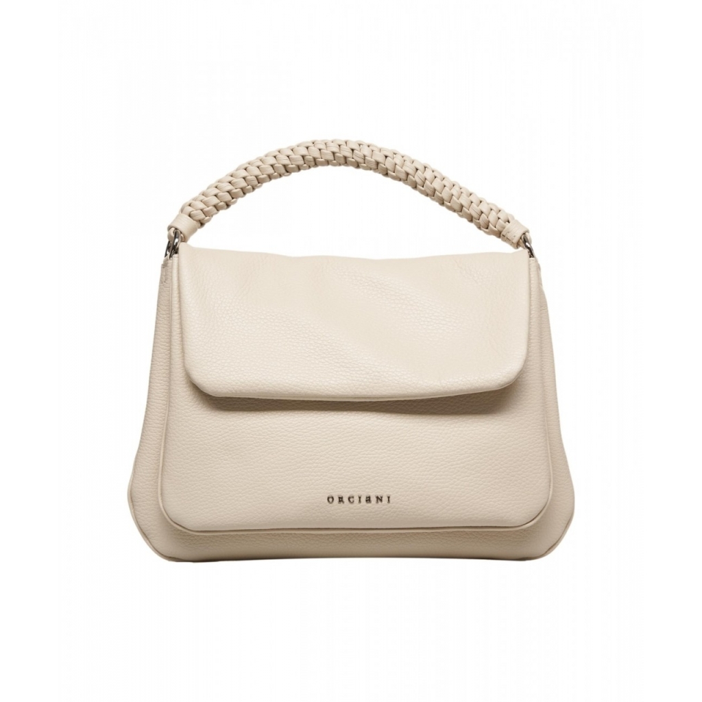 Borsa a mano in pelle martellata beige