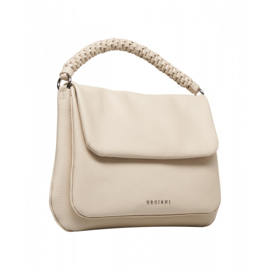 Borsa a mano in pelle martellata beige