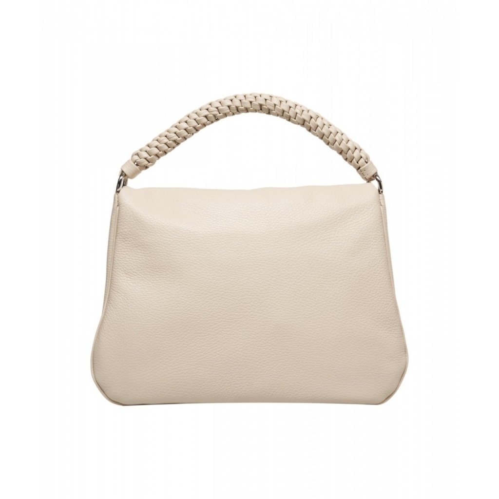 Borsa a mano in pelle martellata beige