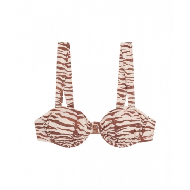 Top bikini con stampa animalier beige