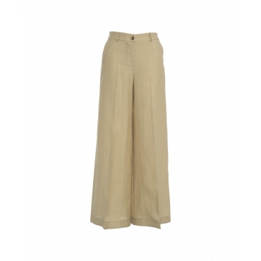 Pantaloni wide leg in lino beige