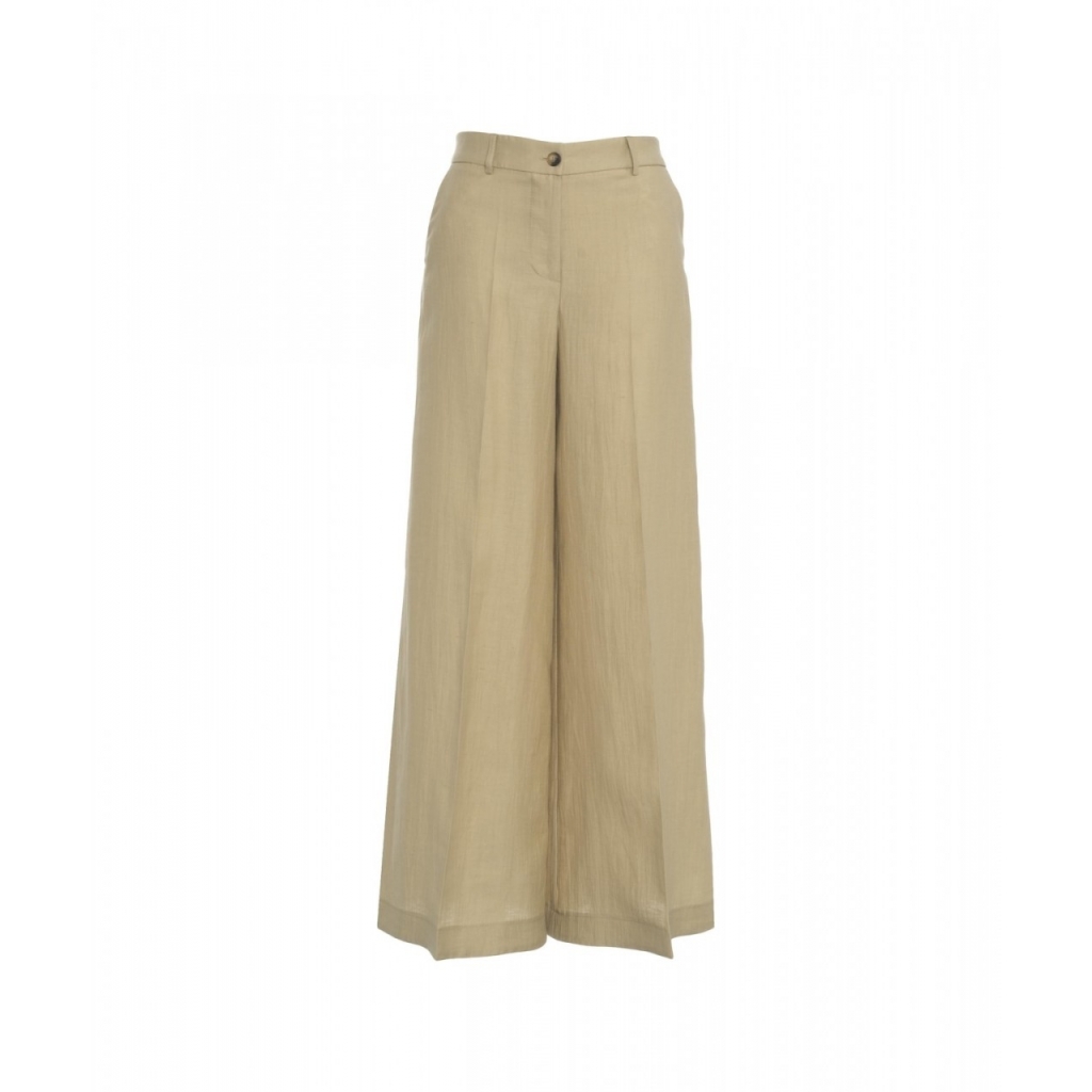 Pantaloni wide leg in lino beige