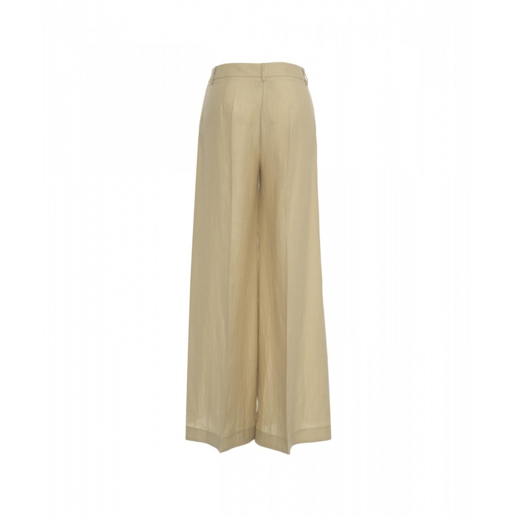 Pantaloni wide leg in lino beige