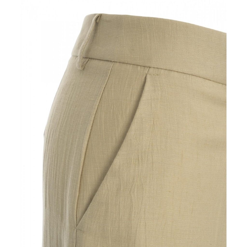 Pantaloni wide leg in lino beige