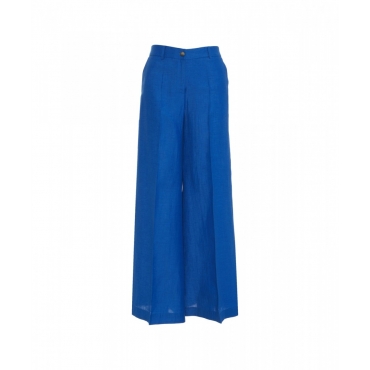 Pantaloni wide leg in lino blu