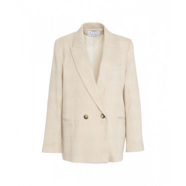 Blazer doppiopetto in glencheck beige