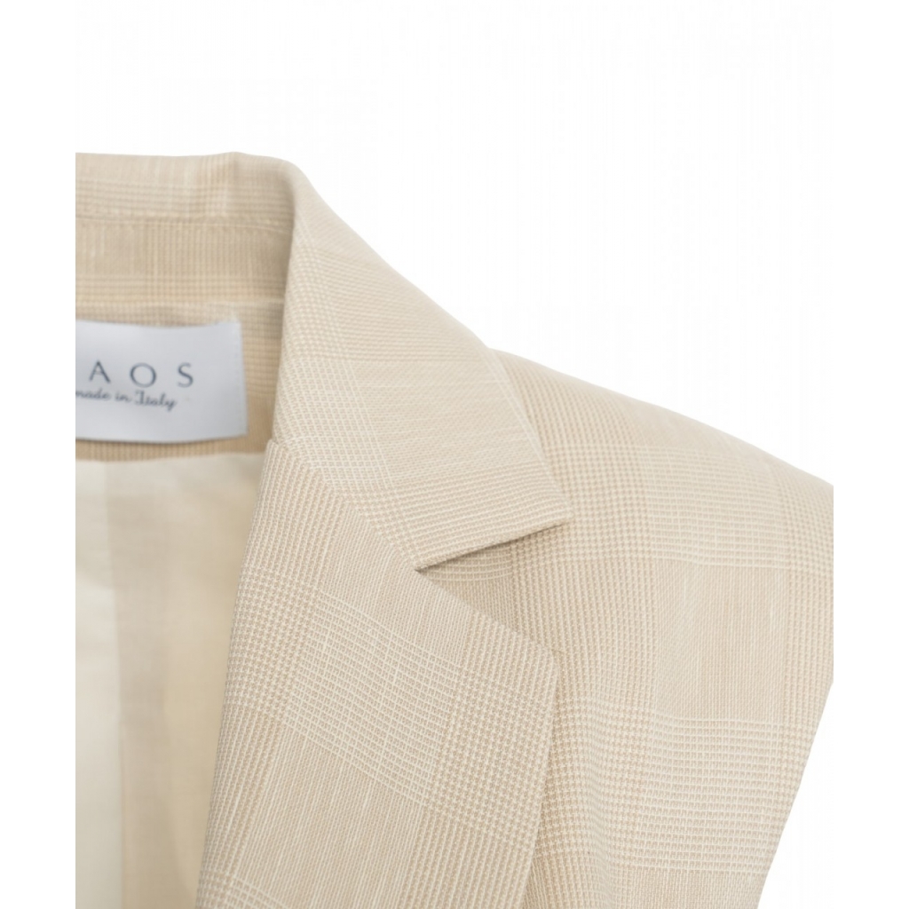 Gilet glencheck con cintura in vita beige