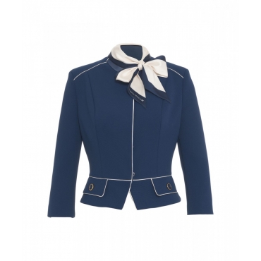 Blazer in crpe con foulard blu