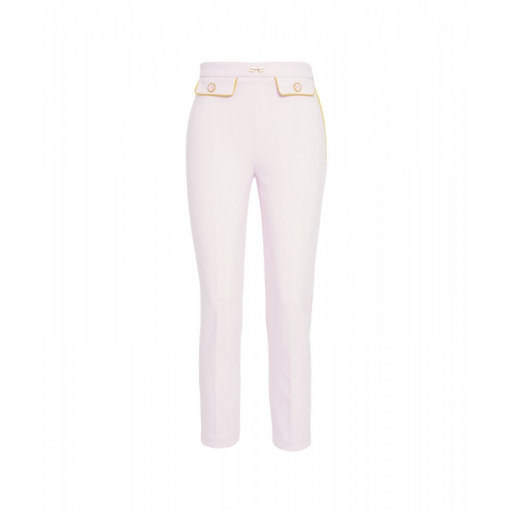 Pantaloni in crpe con logo charm rosa