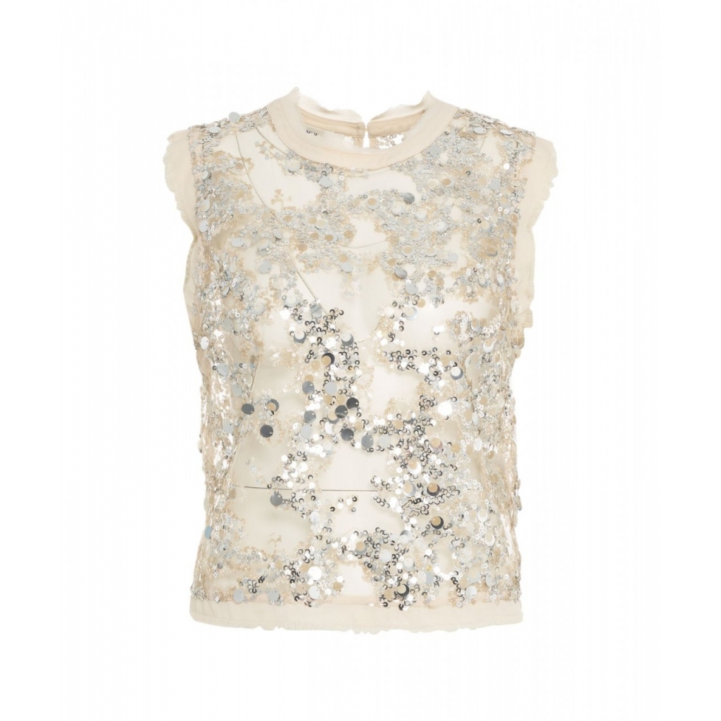 Top con paillettes Manira beige