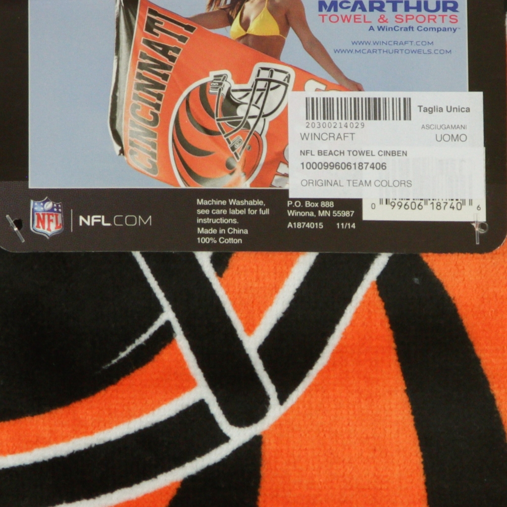 asciugamano uomo nfl beach towel cinben ORIGINAL TEAM COLORS