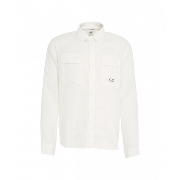 Camicia in lino con logo bianco