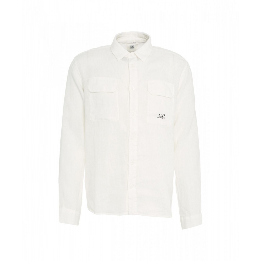 Camicia in lino con logo bianco