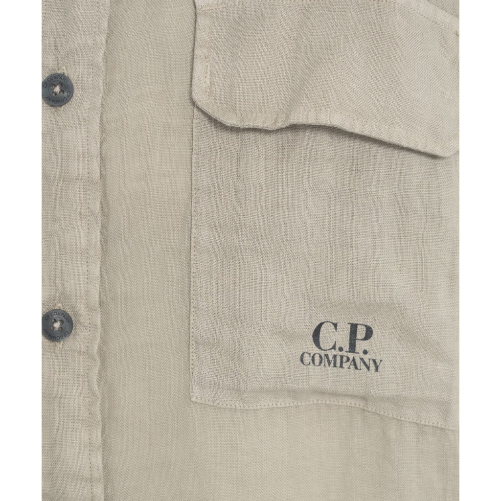 Camicia in lino con logo grigio