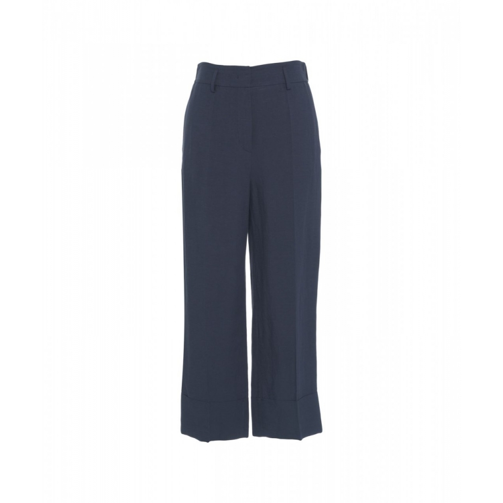 Pantaloni di lino con risvolto blu scuro