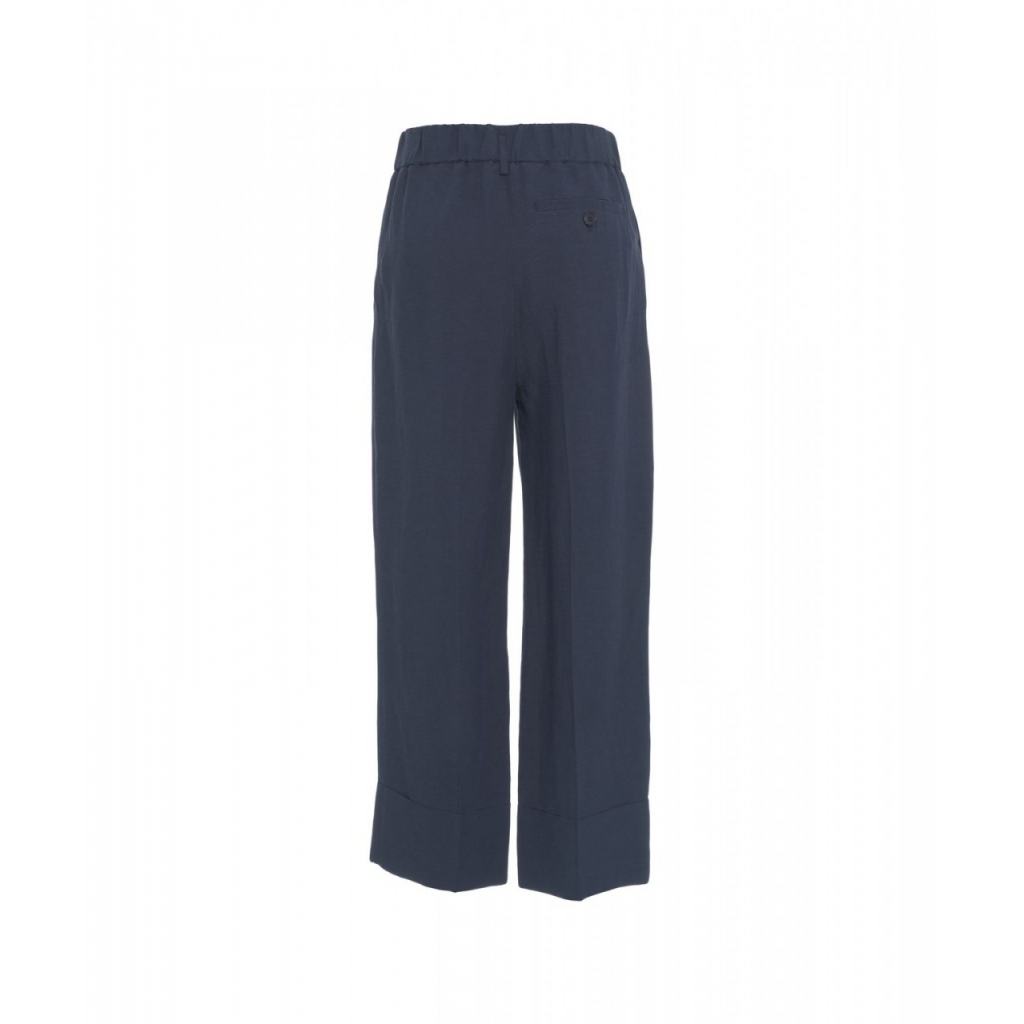 Pantaloni di lino con risvolto blu scuro