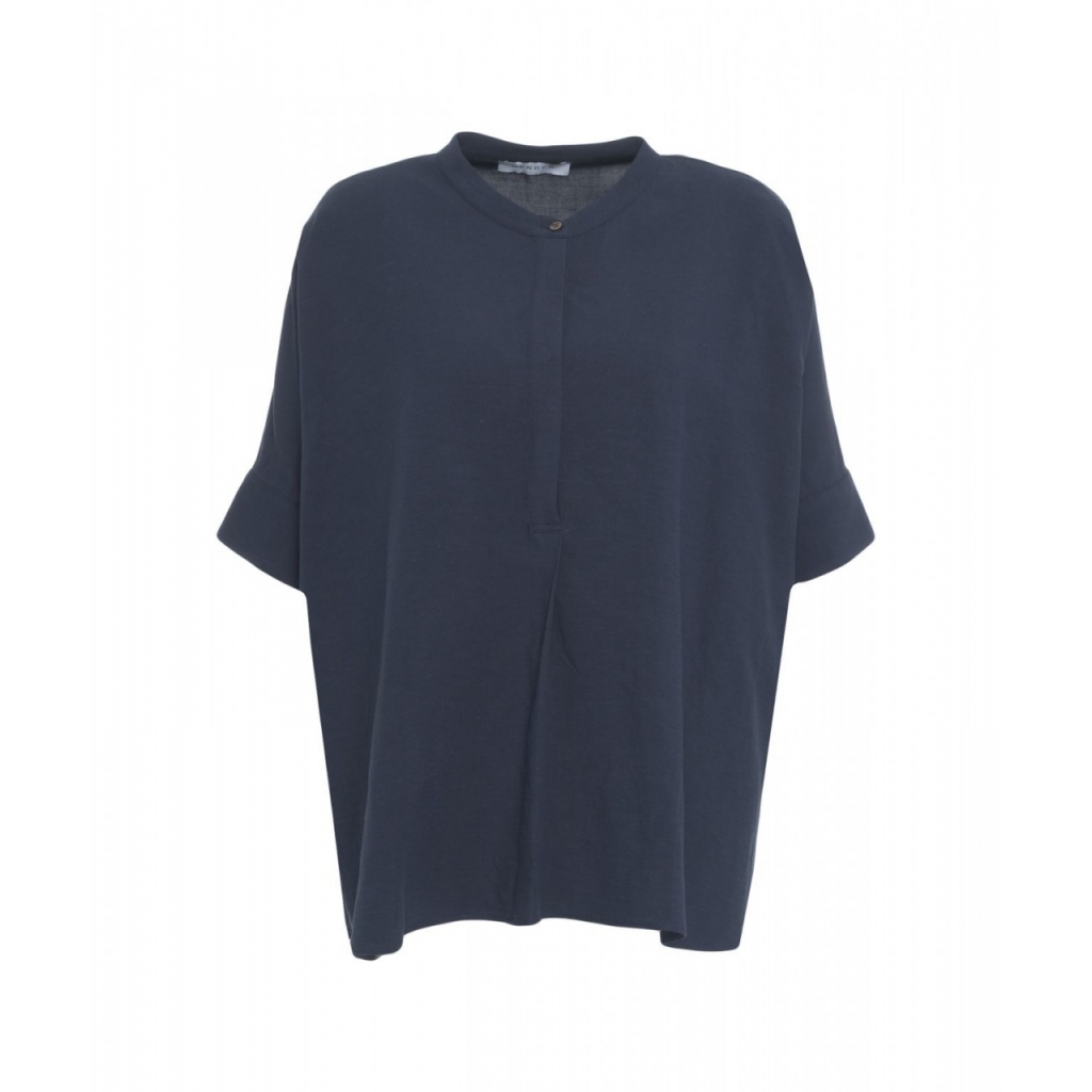 Camicia oversize in lino blu scuro