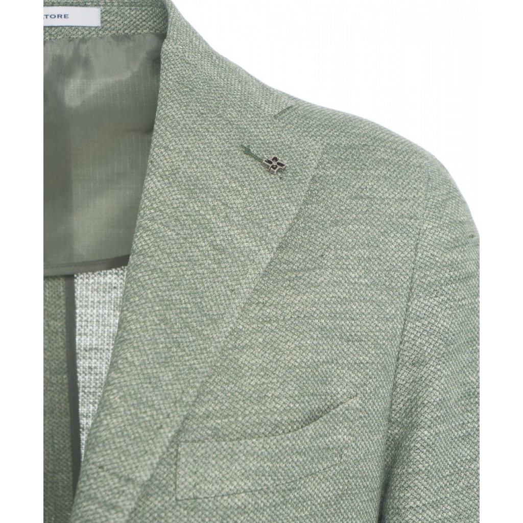 Blazer monopetto in misto lino verde