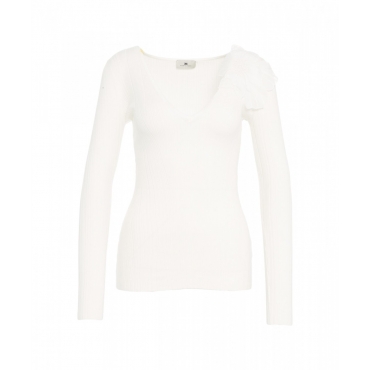 Top in maglia con dettaglio floreale bianco