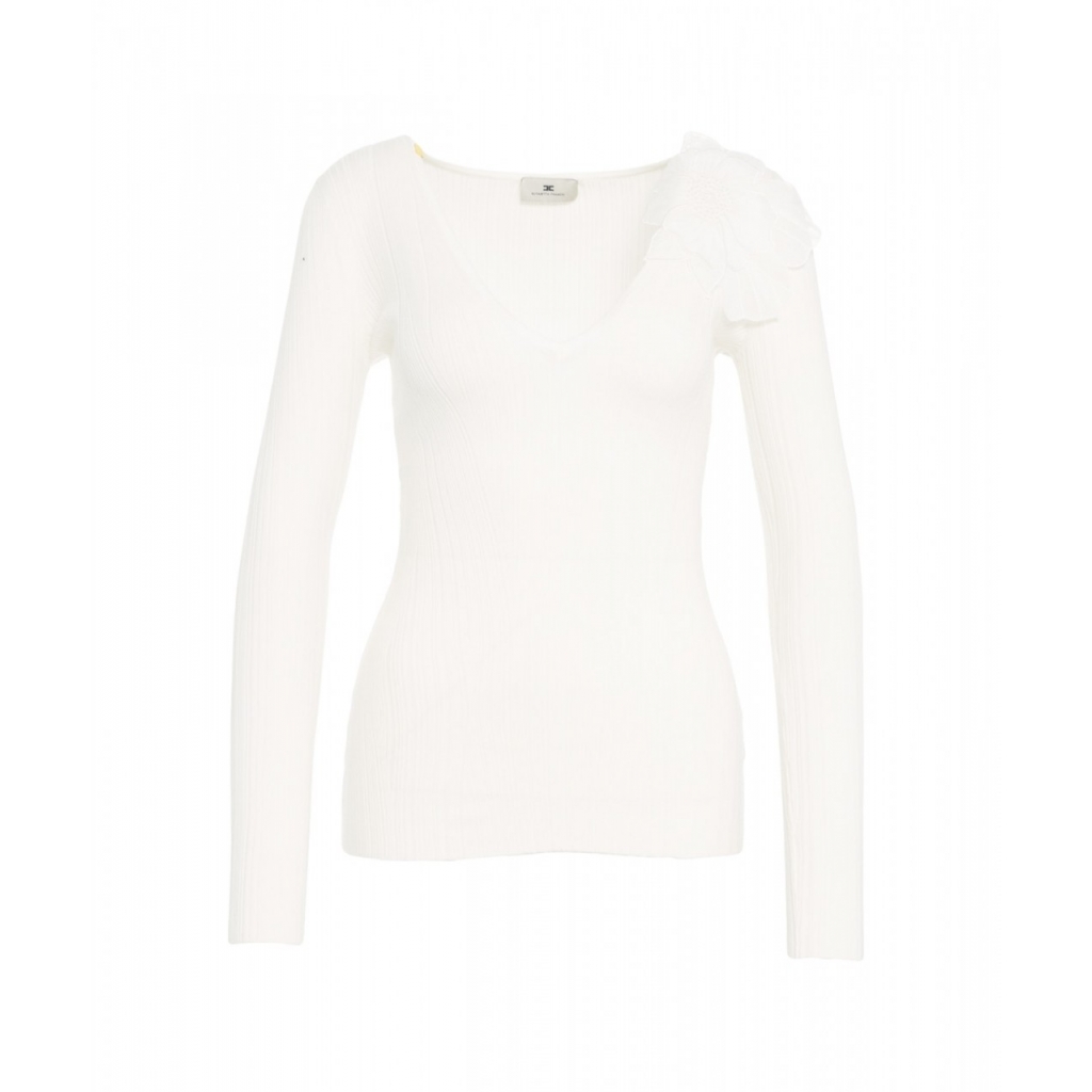 Top in maglia con dettaglio floreale bianco