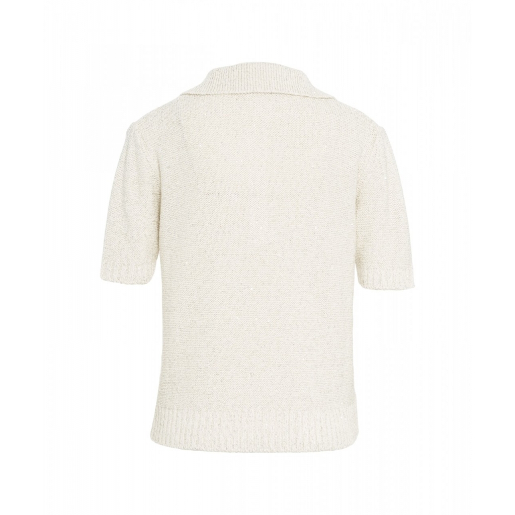 Polo in maglia con paillettes crema