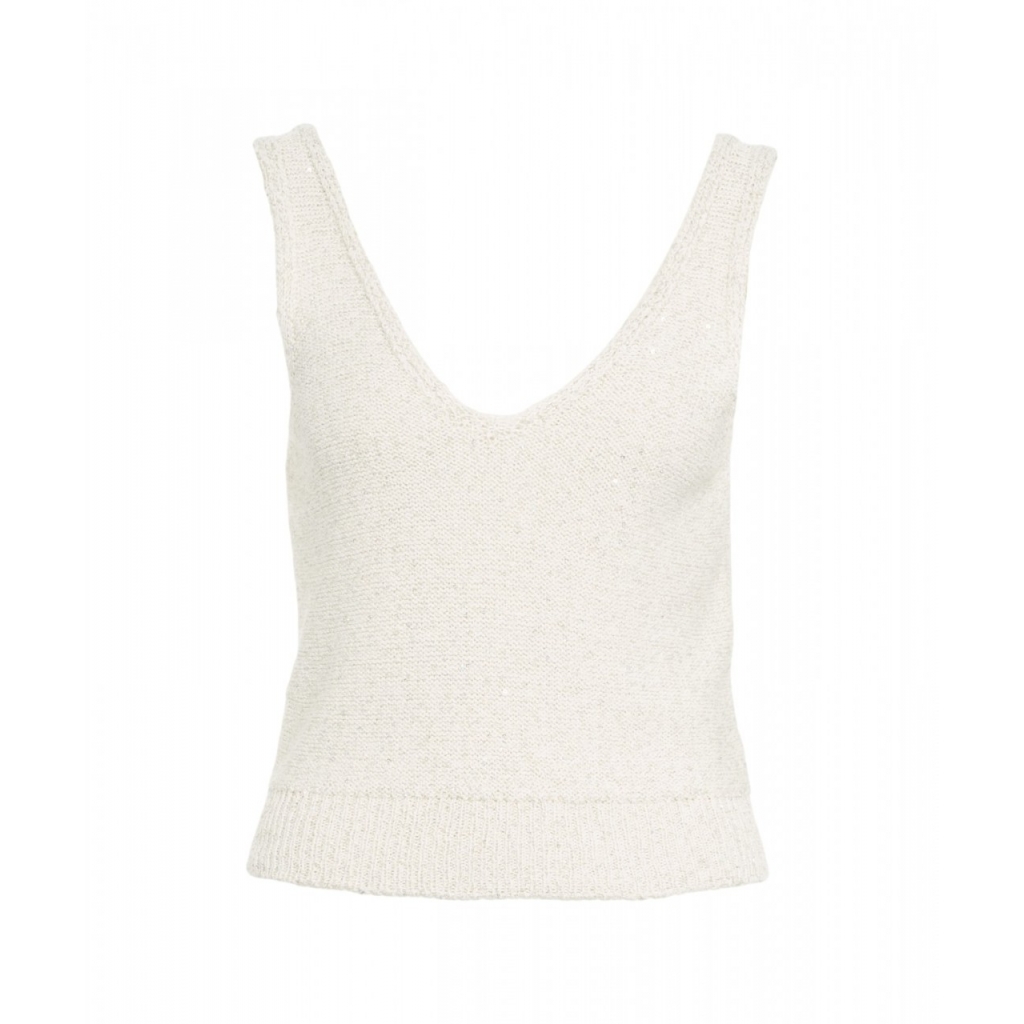 Top in maglia con paillettes crema