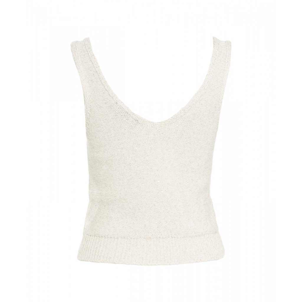 Top in maglia con paillettes crema