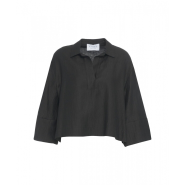 Blusa con colletto a polo nero