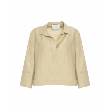 Blusa con colletto a polo beige