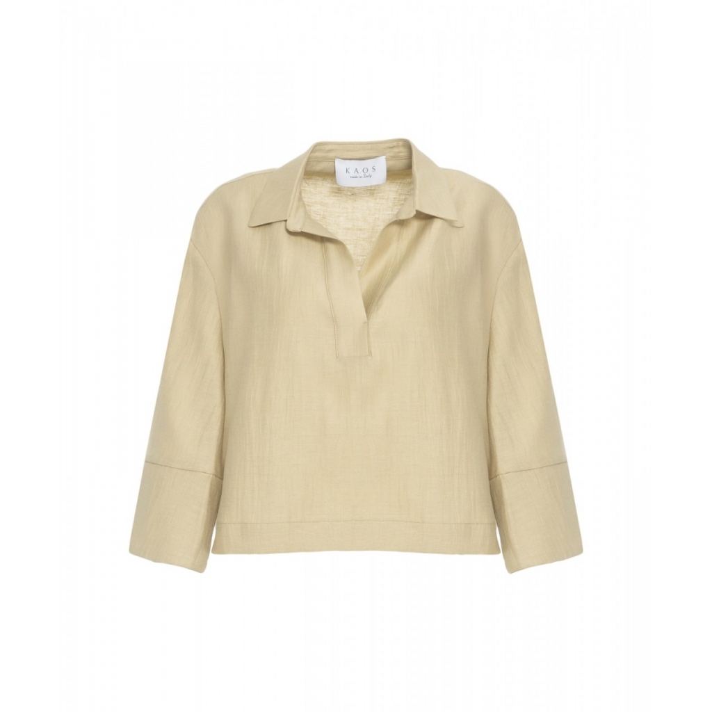 Blusa con colletto a polo beige