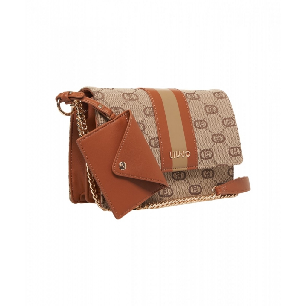 Borsa a spalla in jacquard con logo marrone