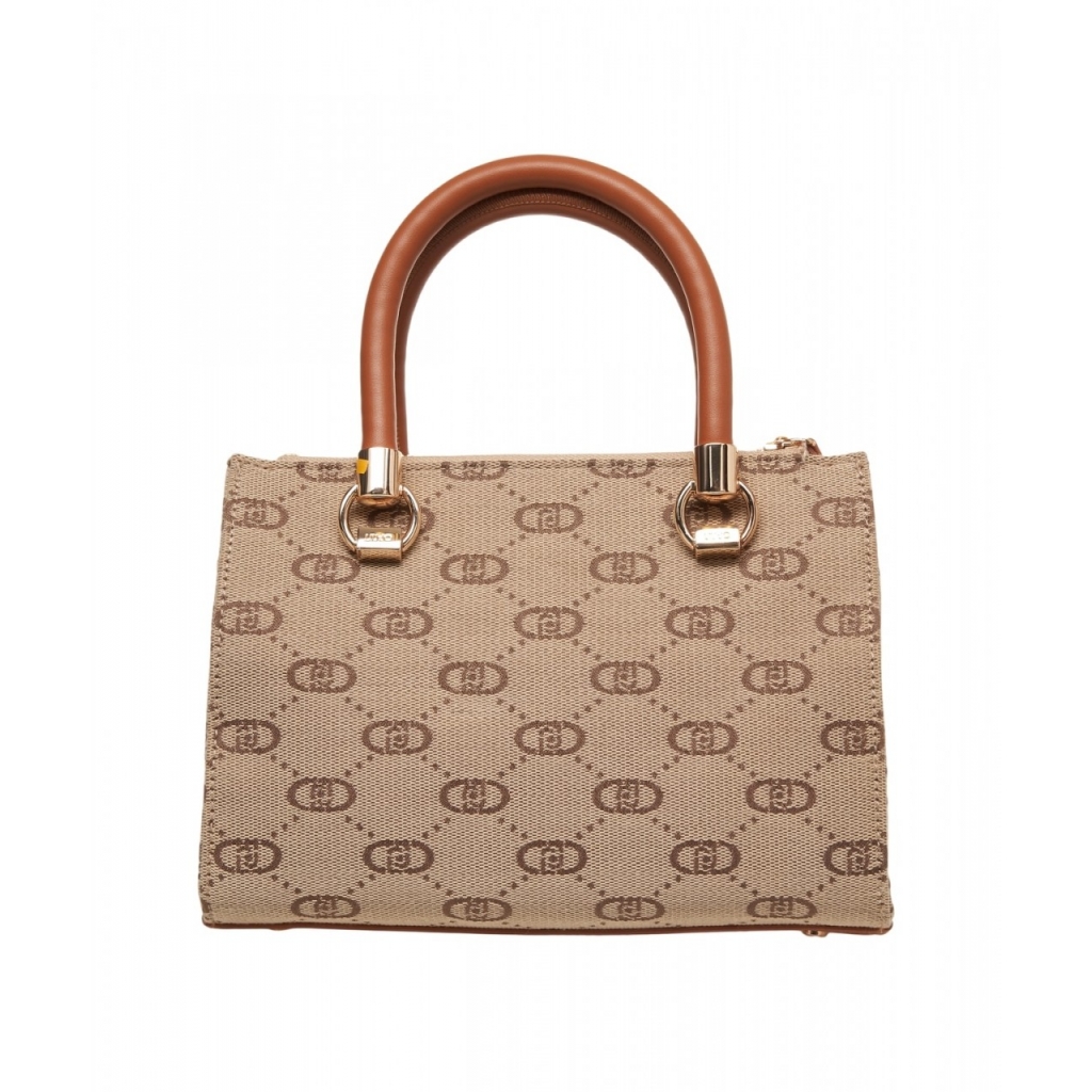 Borsa a mano in jacquard con logo marrone