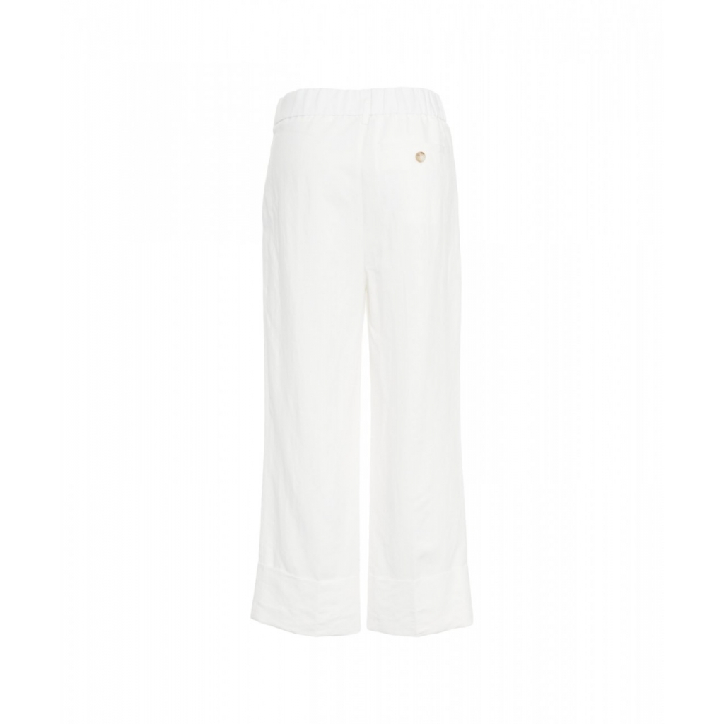 Pantaloni di lino con risvolto bianco