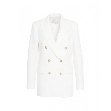 Blazer doppiopetto in misto lino bianco