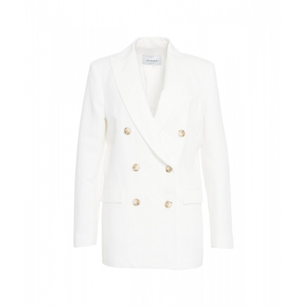 Blazer doppiopetto in misto lino bianco