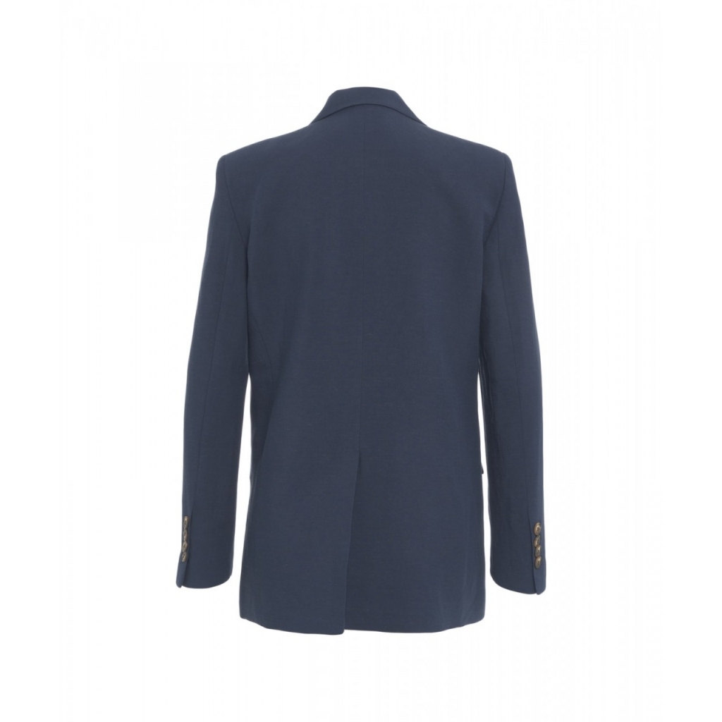 Blazer doppiopetto in misto lino blu