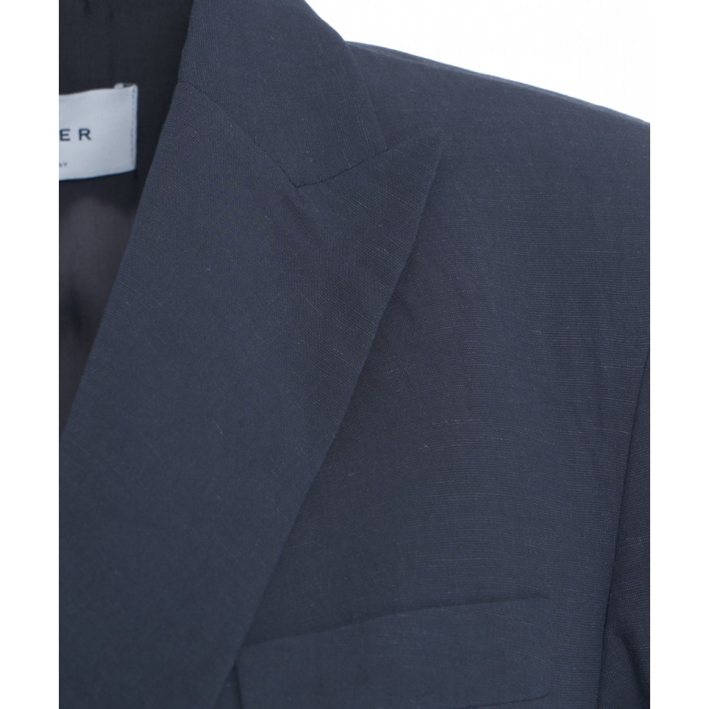 Blazer doppiopetto in misto lino blu