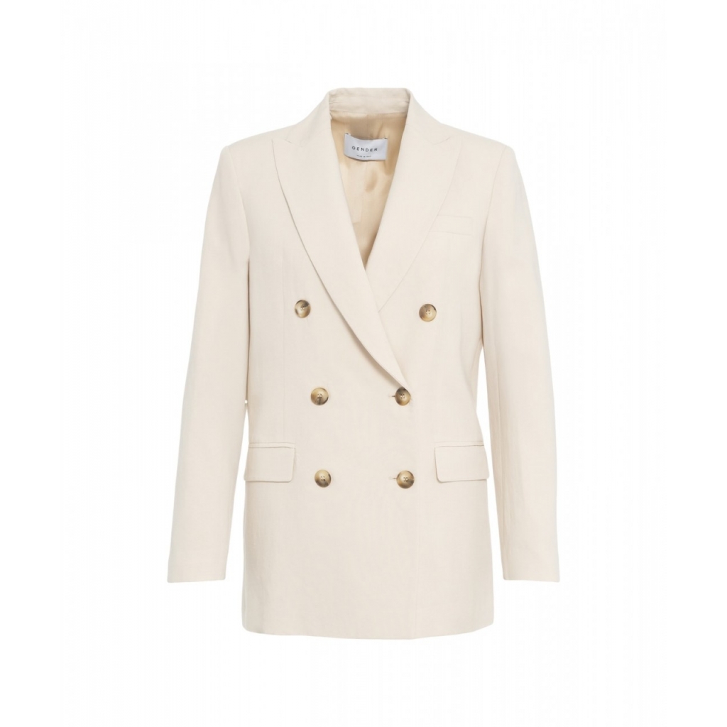 Blazer doppiopetto in misto lino beige