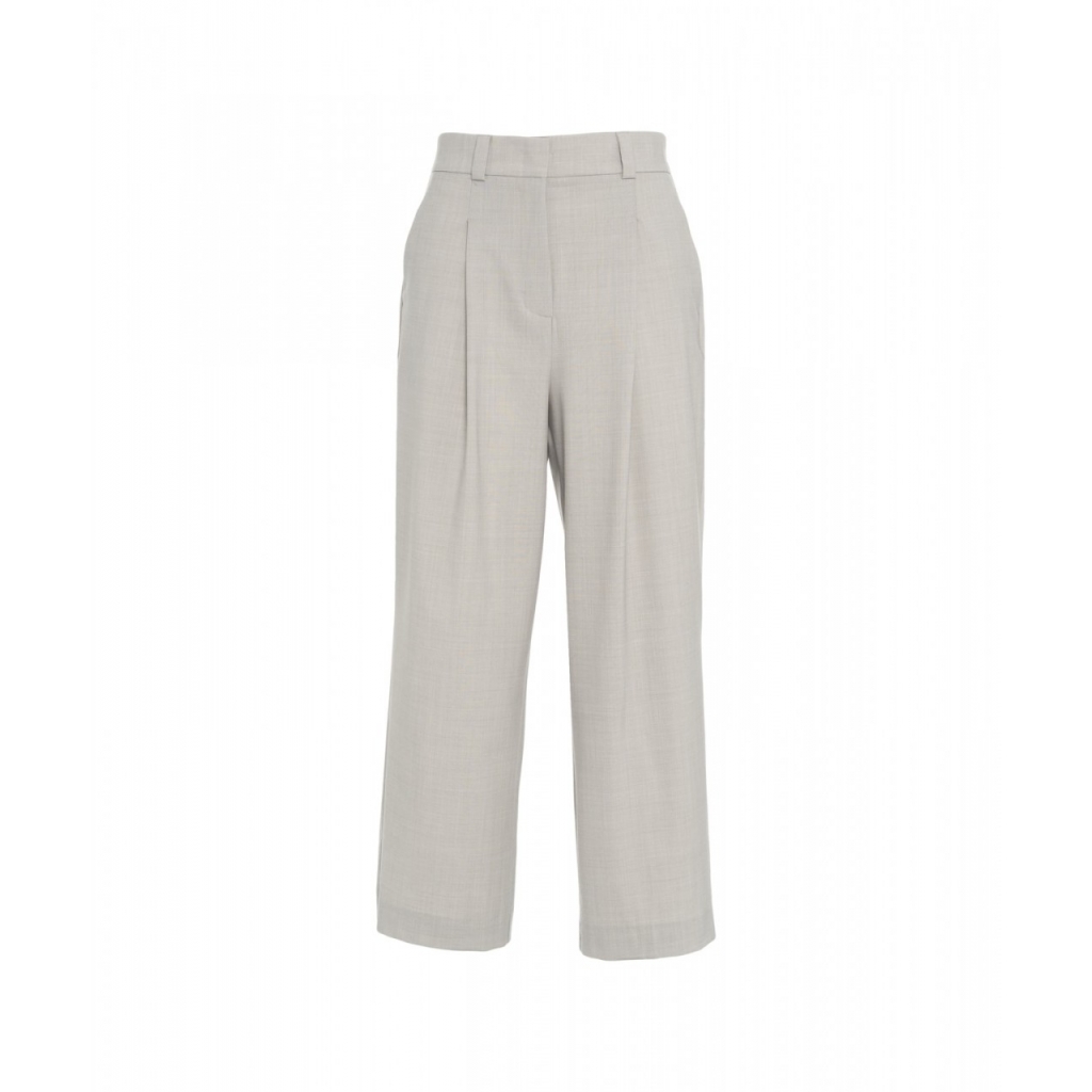 Pantaloni a pieghe in misto lana grigio chiaro