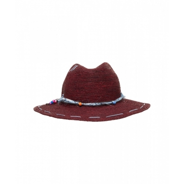 Cappello di paglia con ricami bordeaux